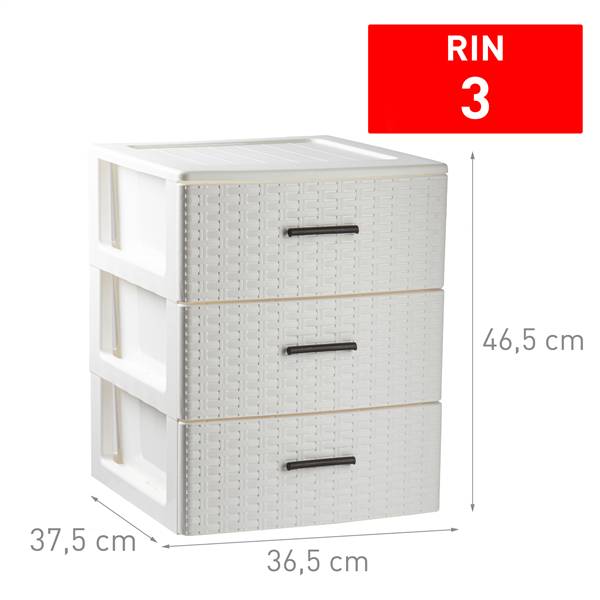 PLASTICFORTE CASSETTIERA 3CASS RATTAN BLANCO ROTO