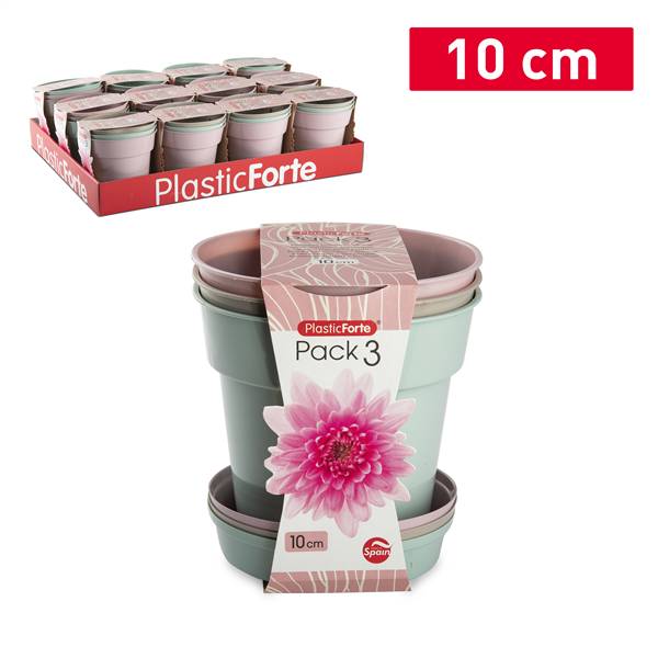 PLASTICFORTE VASI 3PZ 10CM+SOTTOVASO VASO SURT VRM GARDEN