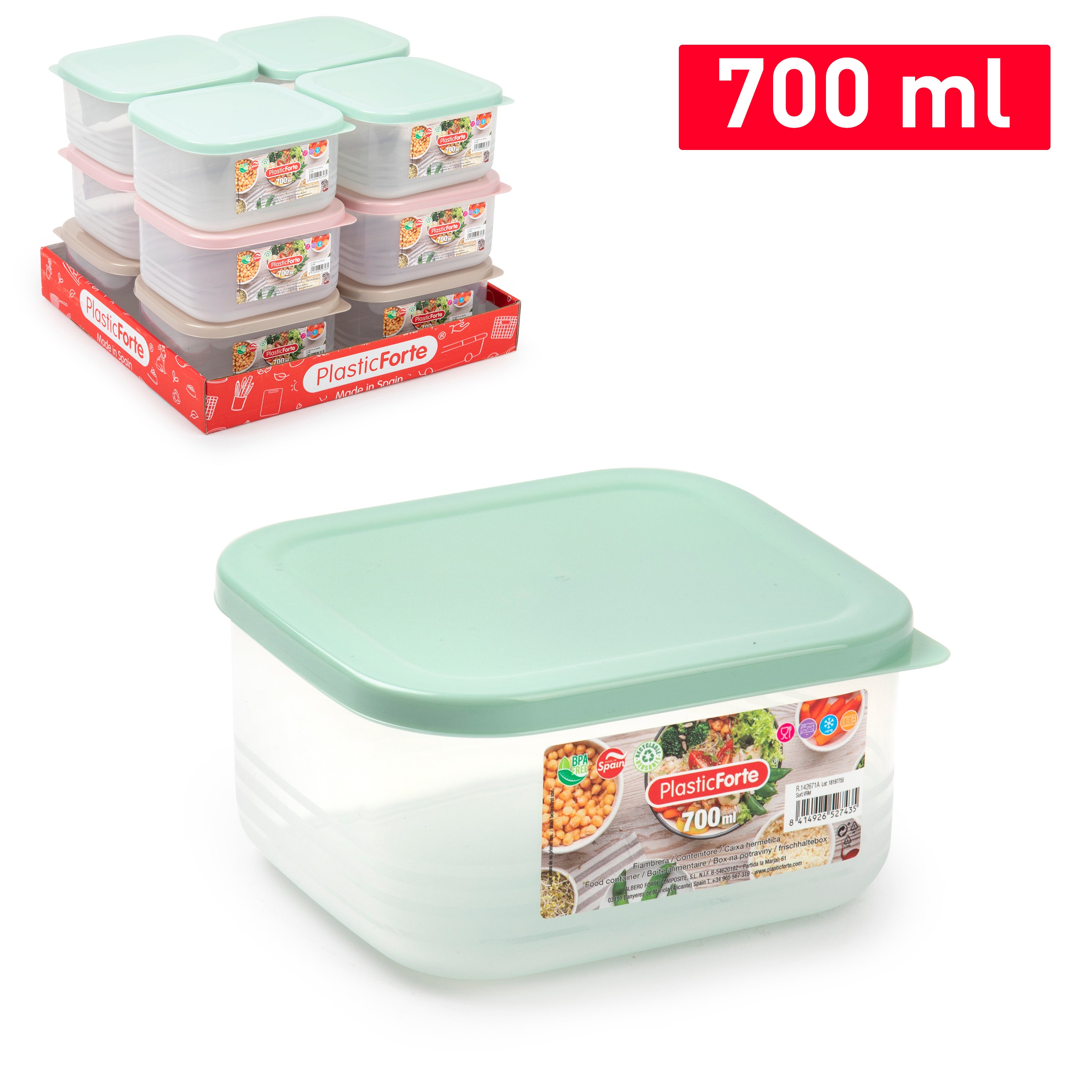 PLASTICFORTE CONTEN BENTO QUADRATO 700ML SURT VRM