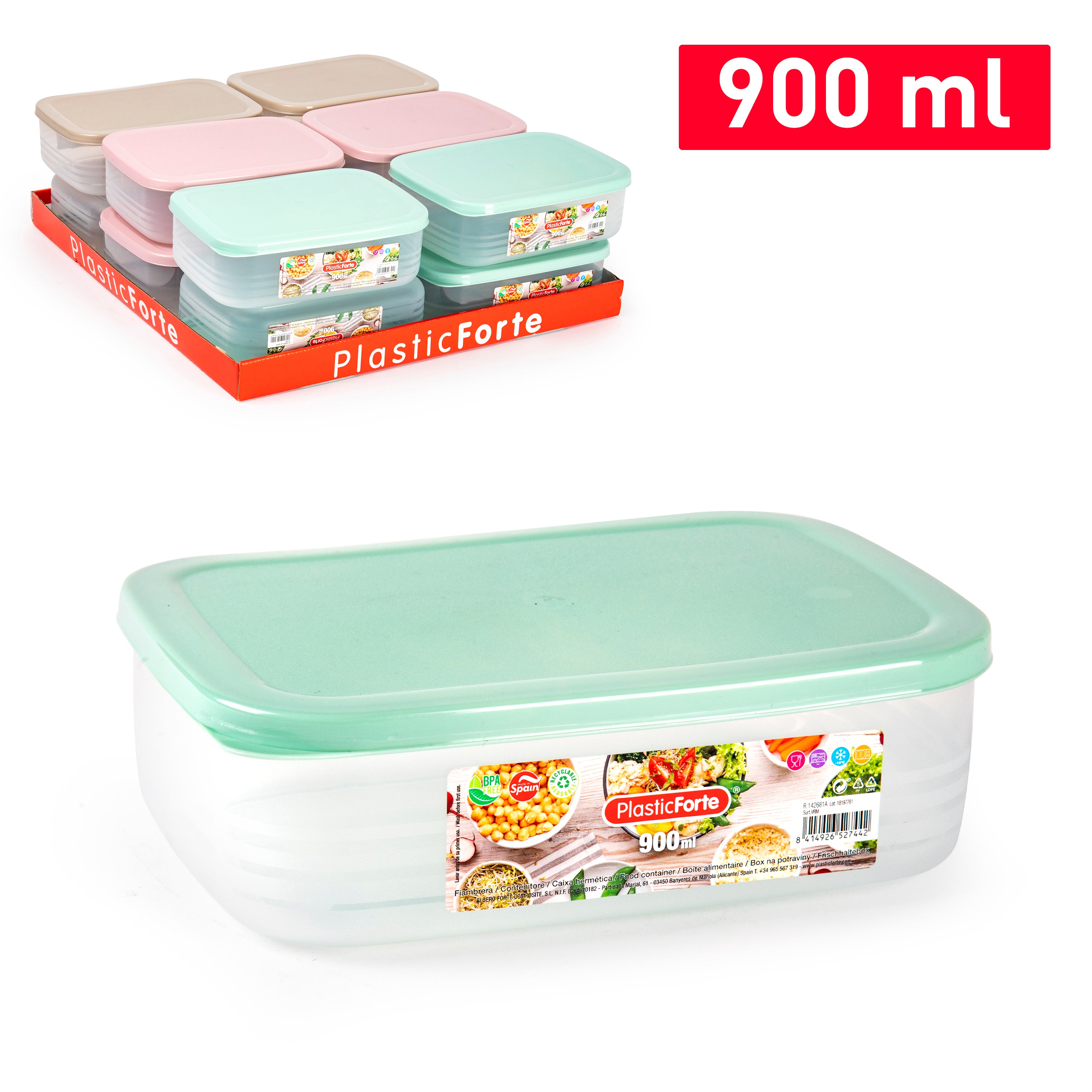 PLASTICFORTE CONTEN BENTO RETTANG 900ML SURT VRM