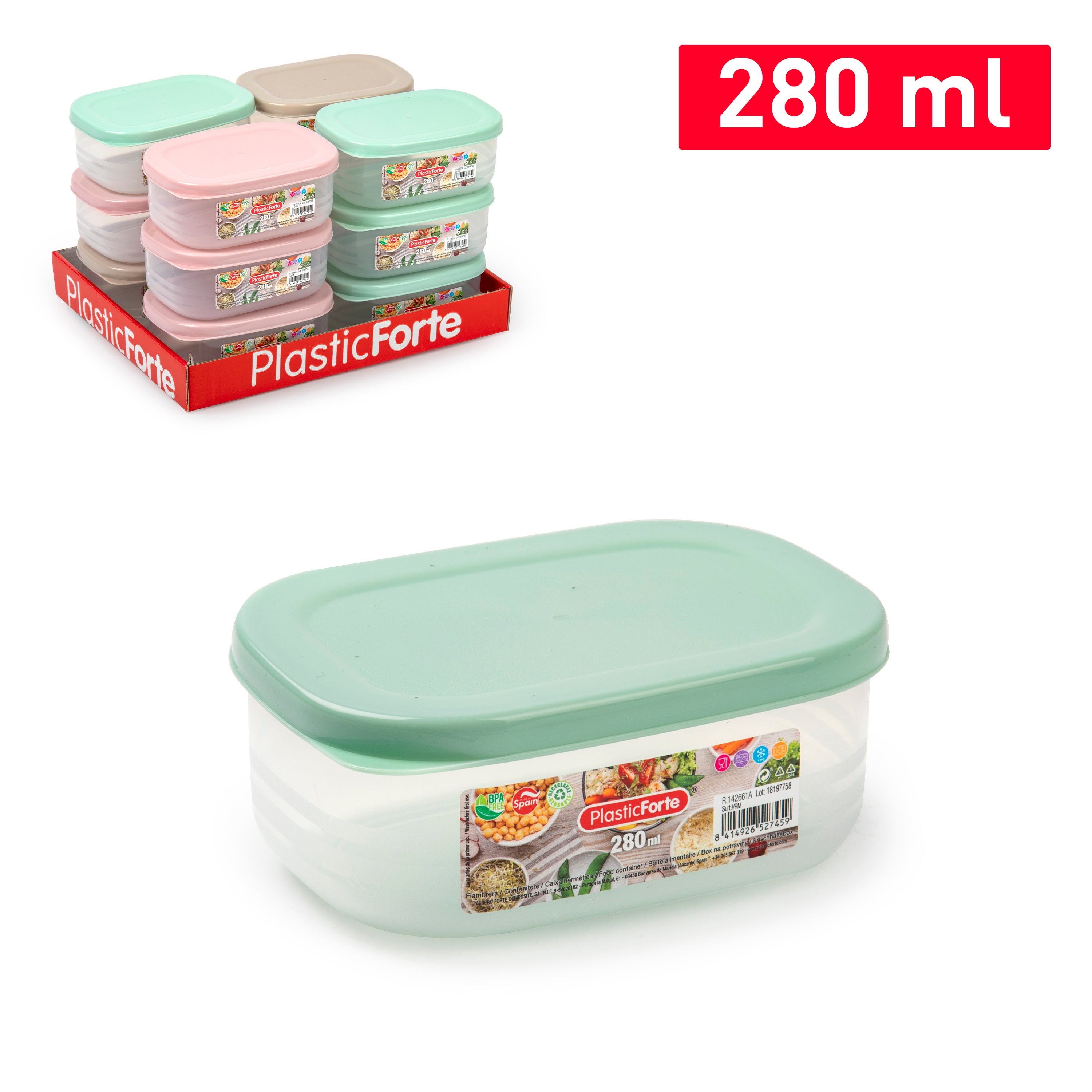 PLASTICFORTE CONTEN BENTO RETTANG 280ML SURT VRM