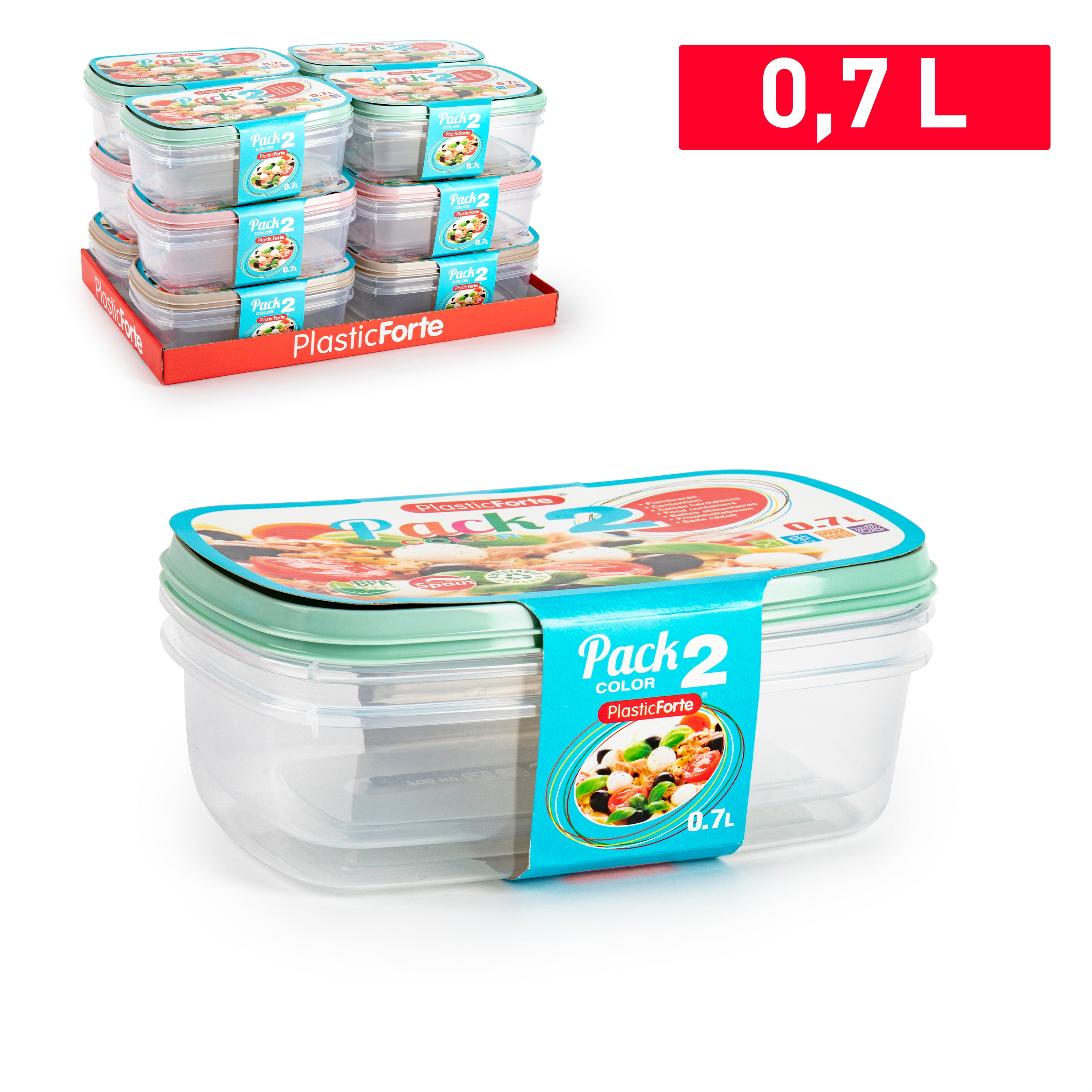 PLASTICFORTE PACK 2 CONTENITORI 0,7LT SURT VRM - Infinity Home Store
