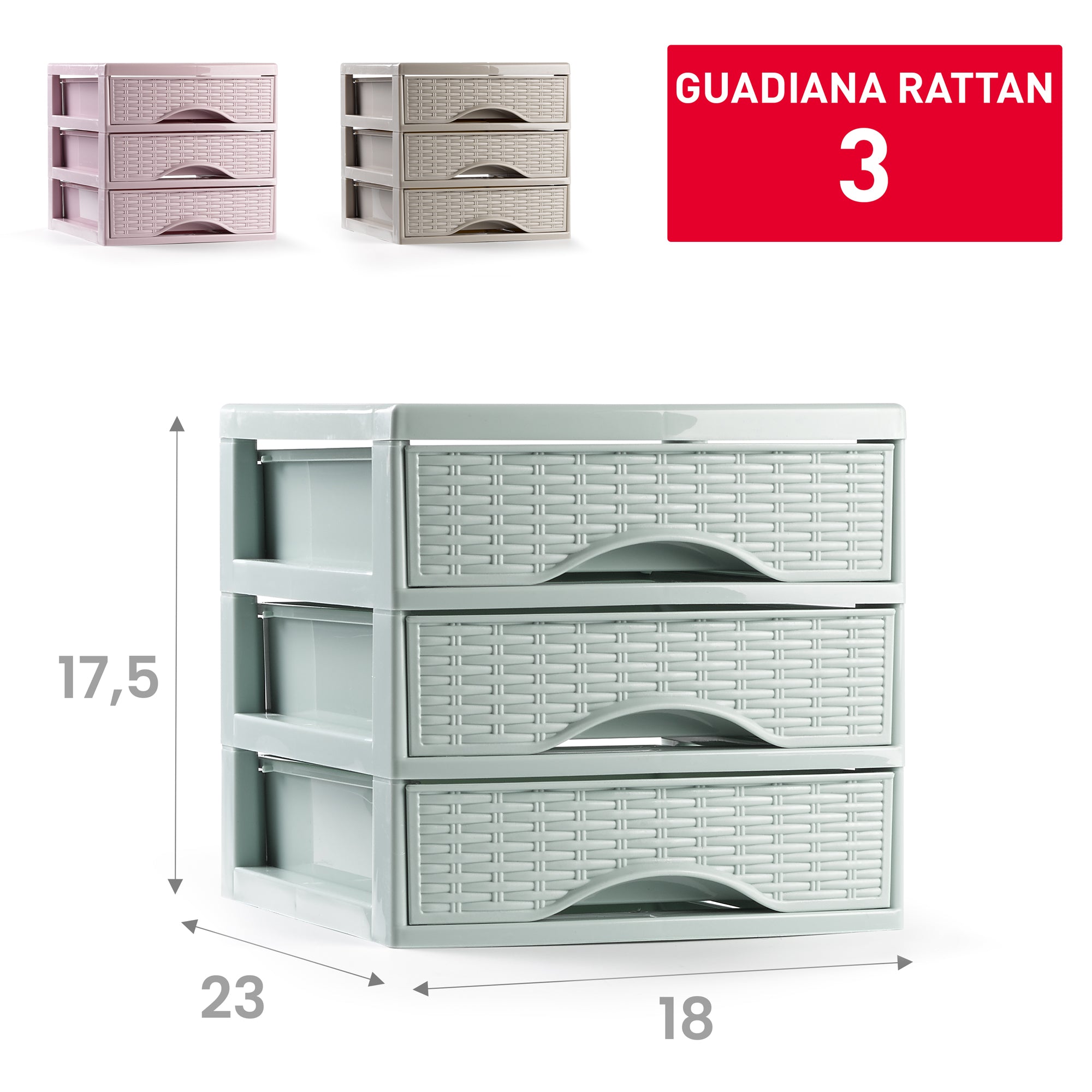 PLASTICFORTE CASSETTIERA GUADIANA 3CASS RATTAN