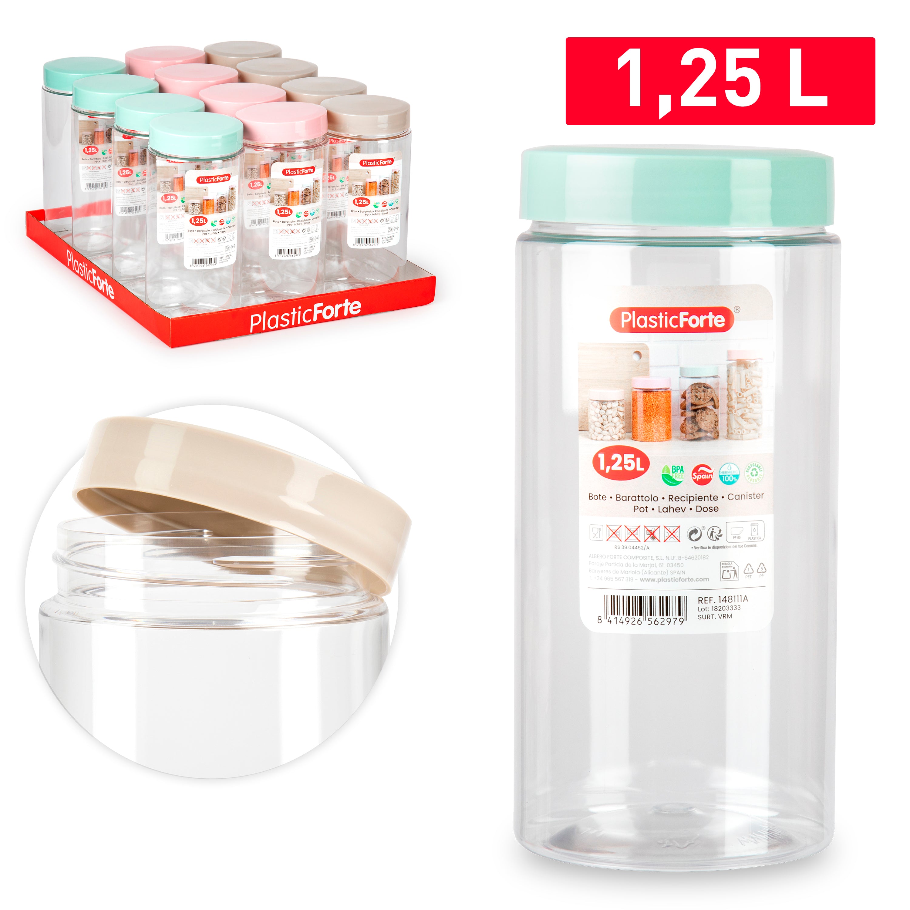 PLASTICFORTE BARATTOLO MONTECARLO 1,25L SURT VRM - Infinity Home Store
