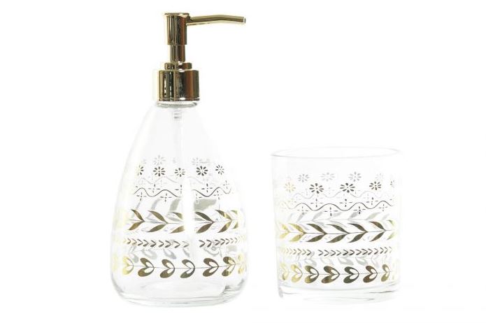 ITEM SET BAGNO 2PZ CRISTALLO FOGLIE DORA