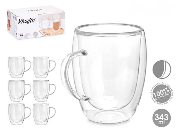 ARTE REGAL TAZZA BOROSILICATO 340ML 6PZ IN BOROSILICATO