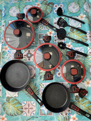 BAVARIA BATTERIA PIETRA 24PZ ROSSE ADATTA SU TUTTI PIANI DI COTTURA