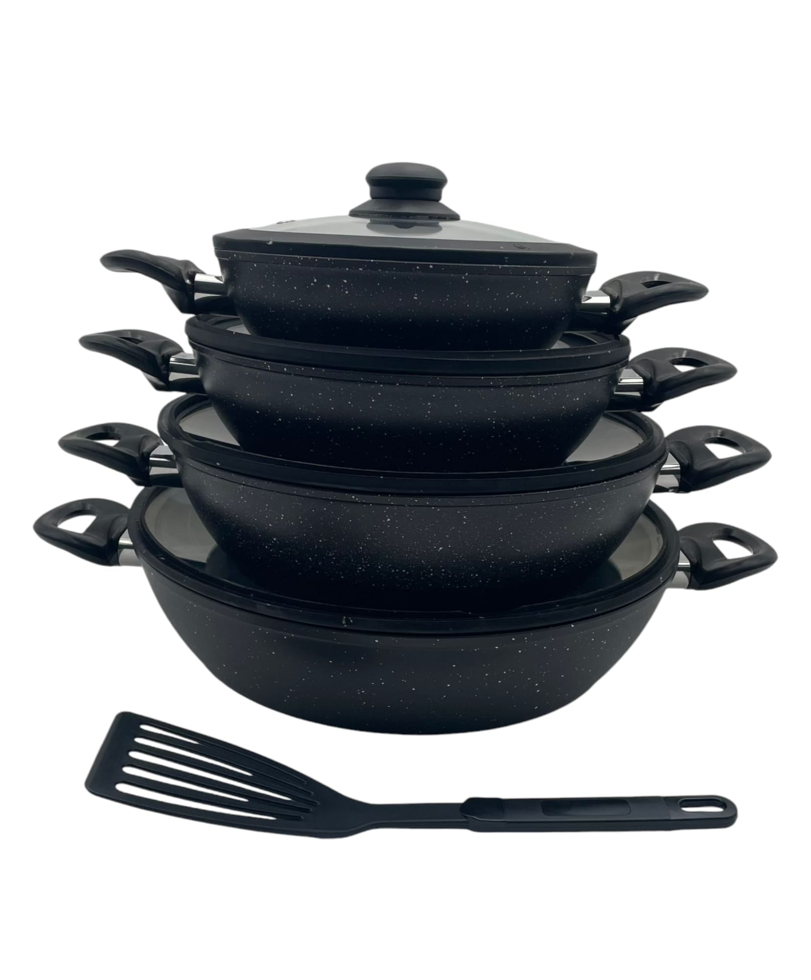BAVARIA SET TEGAME 9PZ NERO ADATTI A TUTTI I PIANI DI COTTURA - Infinity Home Store