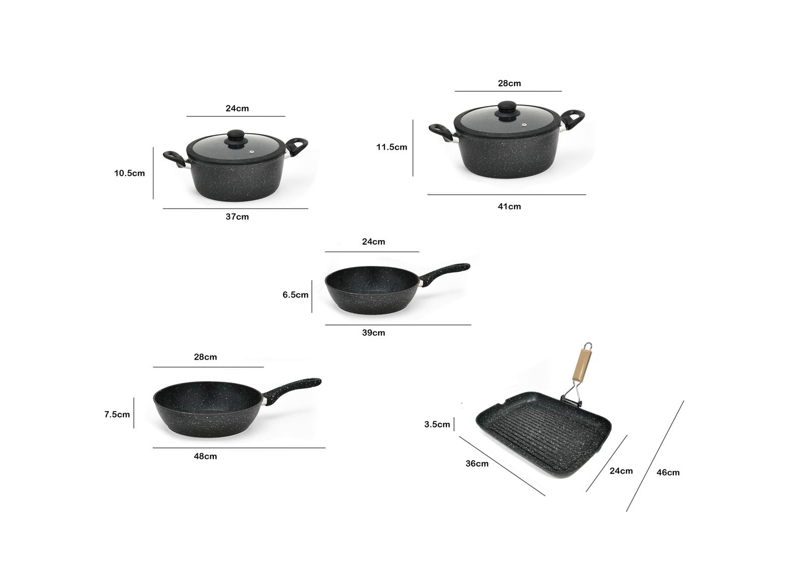BAVARIA BATTERIA 7PZ NERA INDUZIONE ADATTA SU TUTTI PIANI DI COTTURA