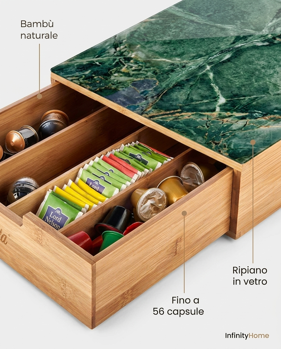 Portacapsule bambù marmo verde - dettaglio
