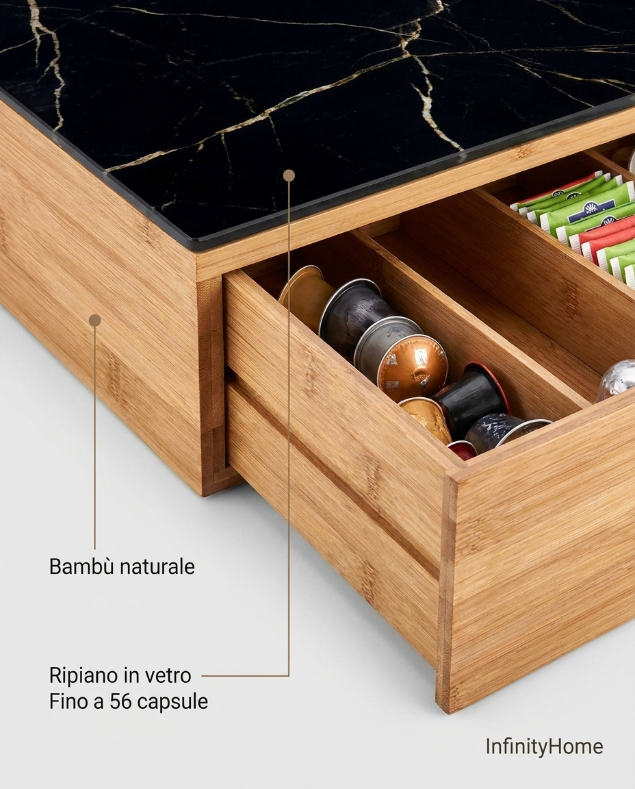 Portacapsule bambù marmo nero - dettaglio